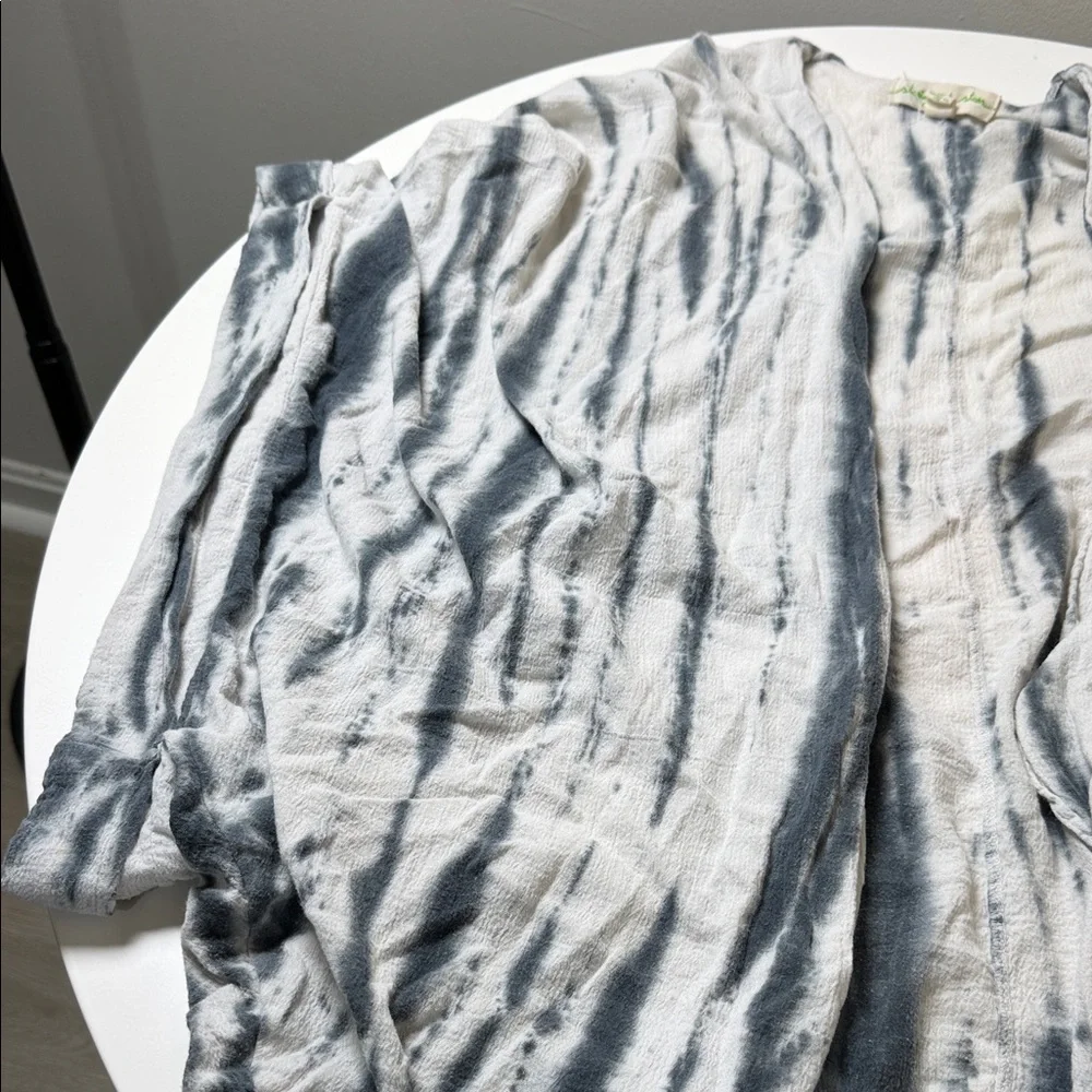 Anthropologie‎ White and Gray Striped Tie-Dye Open Swim Coverup